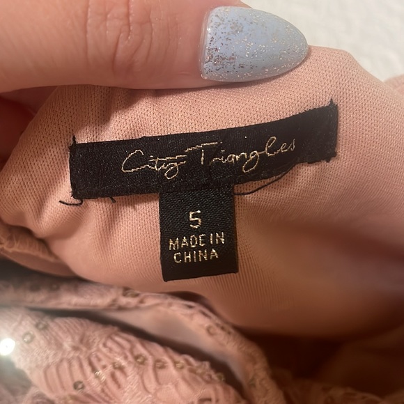 Pink Lace and Gold Sequin Homecoming Dress - Picture 4 of 4